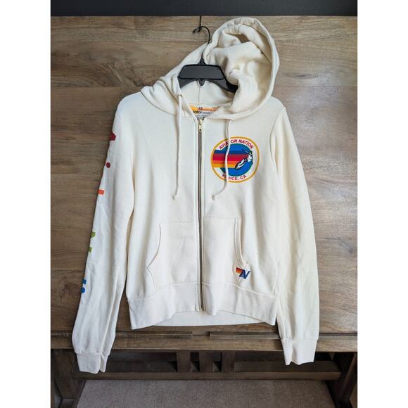 Aviator Nation Tops - Aviator Nation Vail Full Zip Hoodie Unisex Size XS Tan Long Sleeve Drawstring
